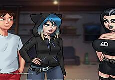 Peeping naked people through binoculars in Summertime Saga