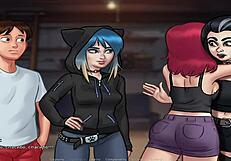 Peeping naked people through binoculars in Summertime Saga