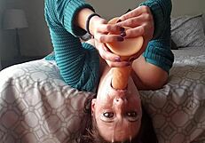 Upside Down Dildo Gag Stretches Petite 18+ Milf in Rough Homemade Deepthroat
