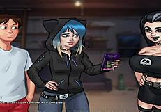 Peeping naked people through binoculars in Summertime Saga