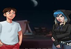 Peeping naked people through binoculars in Summertime Saga