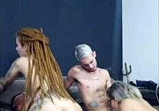 Blonde redhead with dreads rides friend's cock while his wife sucks mine in humiliating cuckold foursome