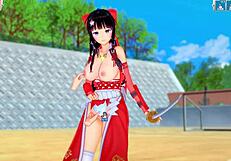 Big Tits Miko Swordsman Kai's Tit Massage Feels So Intense In This Hentai.