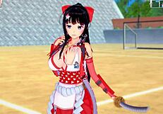 Big Tits Miko Swordsman Kai's Tit Massage Feels So Intense In This Hentai.