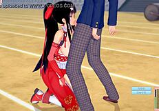 Big Tits Miko Swordsman Kai's Tit Massage Feels So Intense In This Hentai.