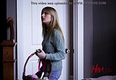 Brunette lesbian uses toys for wet scissoring orgasm