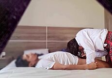 Spying on famous Argentine model banging in tight miniskirt