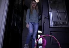 Brunette lesbian uses toys for wet scissoring orgasm