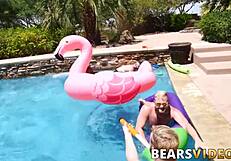 hairy big bears at the pool suck dick and rim before bareback fucking with monster cocks