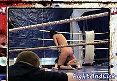 European babes wrestling hard in boxing ring 😍