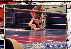 European babes wrestling hard in boxing ring 😍