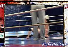European babes wrestling hard in boxing ring 😍