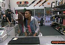 naughty ebony babe gets fucked by the pawn keeper