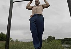 Men in suits strip naked for gay boxing and orgasm