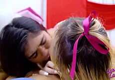 One girl offers her ass while the other her pussy