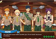 Game friends at camp: Keitaro sneaks a quick jerk-off session in the shower with Russian voice.