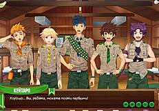 Game friends at camp: Keitaro sneaks a quick jerk-off session in the shower with Russian voice.