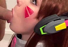 Tiktoker girl cosplays D.Va from Overwatch, sucking dick to facial