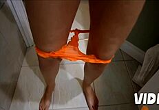 Wife returns home dripping creampie in panties