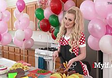 Why does the cooking show host offer her big tits for a free rimjob in the kitchen?