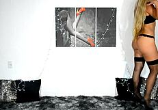 trying on sensual stockings for the first time