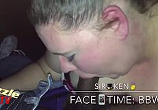 White bbw's sloppy blowjob with interracial passion