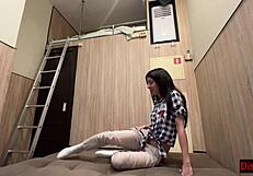 Teenage girl compromises herself by bonking a random man in a fake hostel while the girl convinces her to masturbate