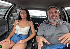 I had my first time with Priscila Belini, touching her natural tits and ass in the car on the streets