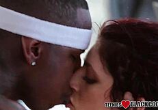 Cummy teen fucks big black cock.