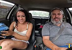 I had my first time with Priscila Belini, touching her natural tits and ass in the car on the streets