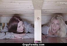 Creep stepbro intensely fucks his under bed stuck stepsisters from behind