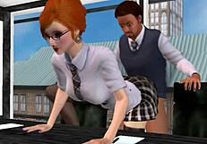 Redhead Boss in Glasses Uniform Sucks and Assfucks in 3D Office Fantasy