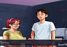 fucking a green monster in summertime saga? nerd bbw gets handjob from busty classmate in bathroom