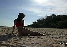 monika in shiny pantyhose on the beach