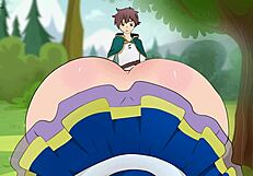 Aqua’s tiny skirt lured Kazuma into wild action in this hentai parody cartoon