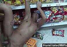 slutty milf sucks big cock at the store