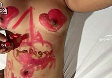 Sensual solo art session on her bare Asian skin