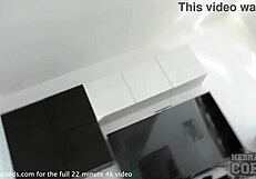 riki's redhead body relaxes with rabbit dildo on sofa after work