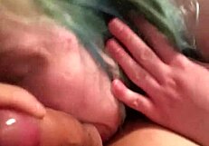 Blue hair girl giving me long blow job