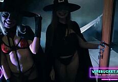 Wife And Step-Sister Halloween Surprise Threesome