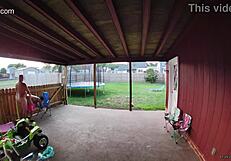 wife sucking and fucking into a creampie on back porch as cars drive by