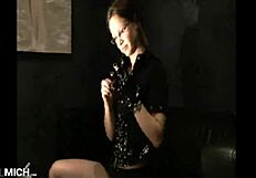 Teasing German Domina In Fetish Outfit Fucks Dildo