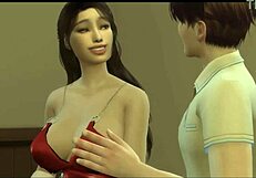 Stepmother with big tits catches teen masturbating, scolds him, then takes his virginity while dad works