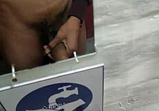 Wow! Young Guy with Good Cock Masturbates Hard in a Restaurant Bathroom!