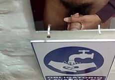 Wow! Young Guy with Good Cock Masturbates Hard in a Restaurant Bathroom!