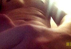 alone at home with brown eyes and young 18+ body, feeling emotional during solo masturbation