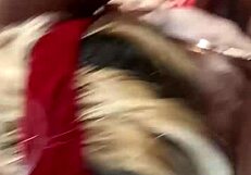 Climax of a hot hand job session in a parking lot