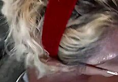 Shemale transsexual puts mouth to work sucking interracial cock in Barra Funda parking lot for creampie orgasm