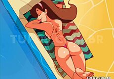 Hot MILF in bikini gets intense sunscreen rub while tanning