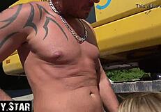 Blonde Teen Deepthroats on Construction Site